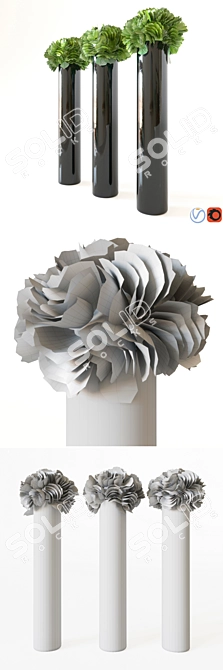 Elegant Hydrangea in Black Vase 3D model image 3