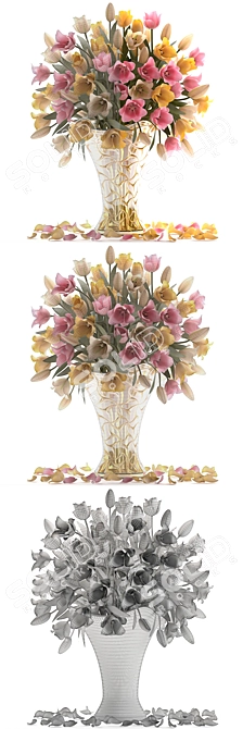 Blooming Beauty: Yellow Tulips Bouquet 3D model image 3