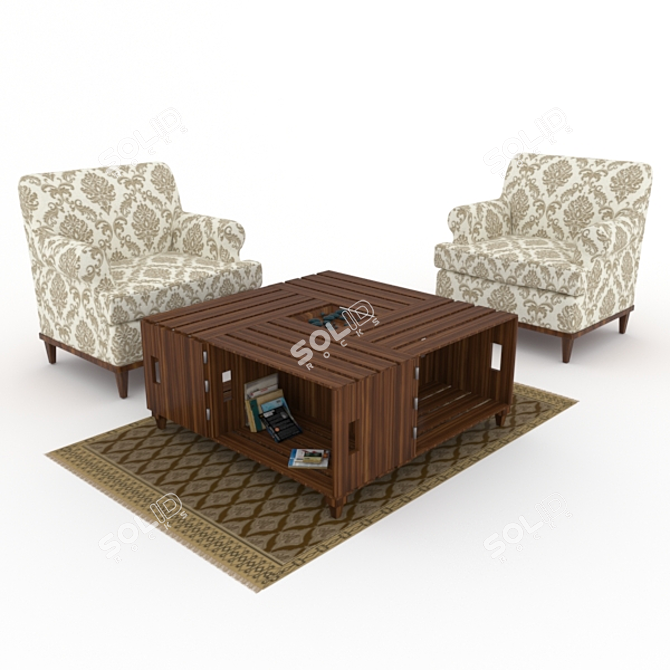 Sleek Sofa Set with Table 3D model image 1