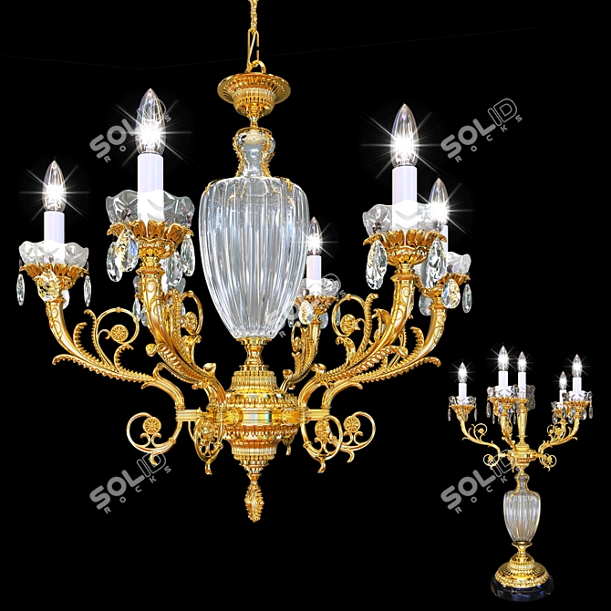 Italian Chandelier Arizzi 445/6 + Table Lamp 445/6/L 3D model image 1