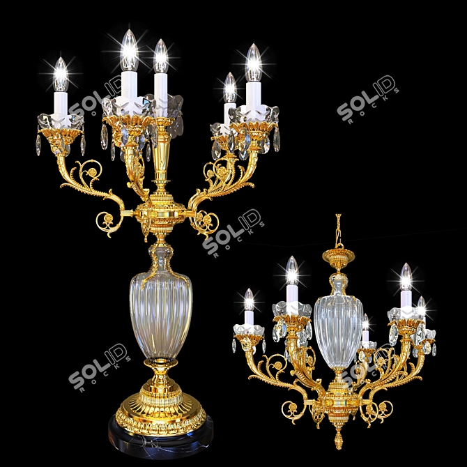 Italian Chandelier Arizzi 445/6 + Table Lamp 445/6/L 3D model image 2