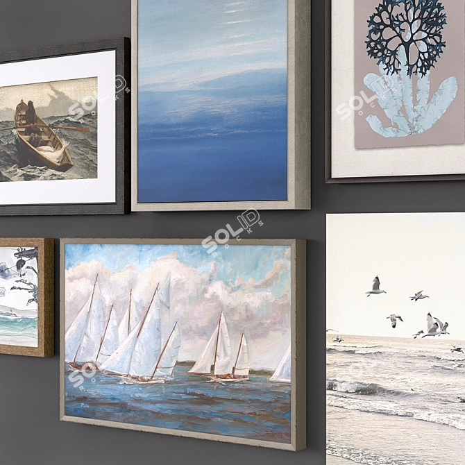 Eclectic Artwork Collection: Set of 7 Paintings 3D model image 2