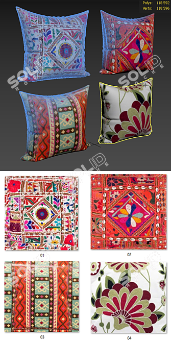 Mediterranean Decorative Pillows Set 3D model image 2