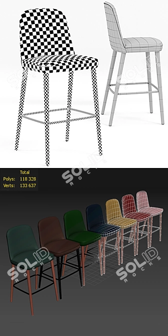 Colorful Bloom Wooden Barstool 3D model image 3