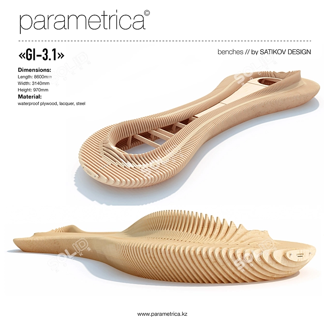 Modern Parametric Bench: GI-3.1 3D model image 1