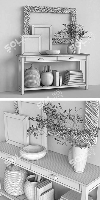 Elegant Pottery Barn Set: Channing Console Table, Driftwood Mirror & Lilian Vases 3D model image 3