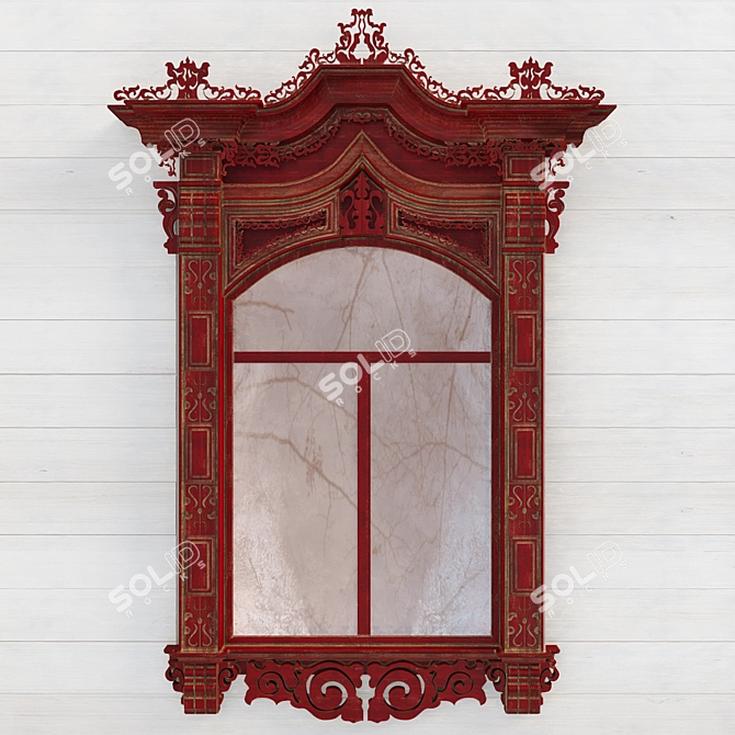 Traditional Russian Wooden Carved Window 3D model image 1