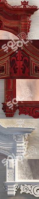 Traditional Russian Wooden Carved Window 3D model image 2