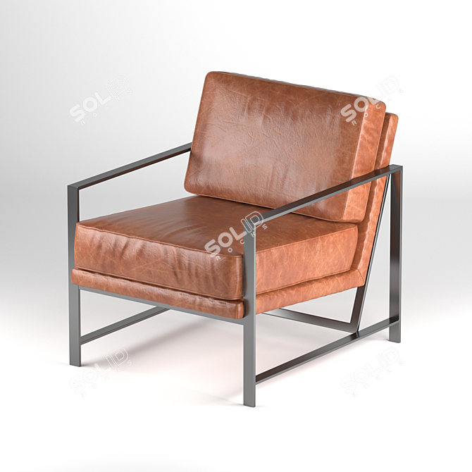 Sleek Metal Frame Brown Leather Chair 3D model image 2