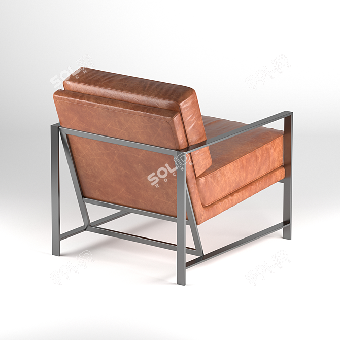 Sleek Metal Frame Brown Leather Chair 3D model image 1