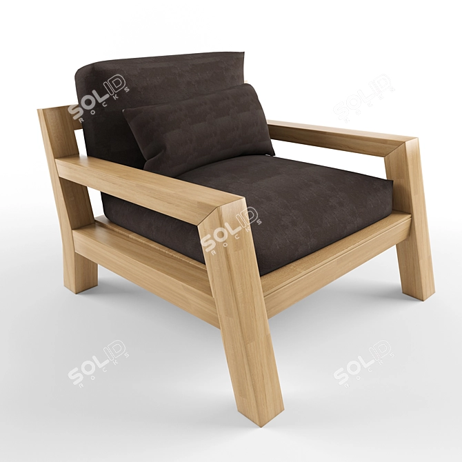 Teak Frame Single Seater Sofa 3D model image 1