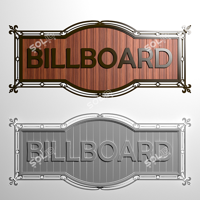 Elegant Iron and Wood Advertising Signboard 3D model image 1