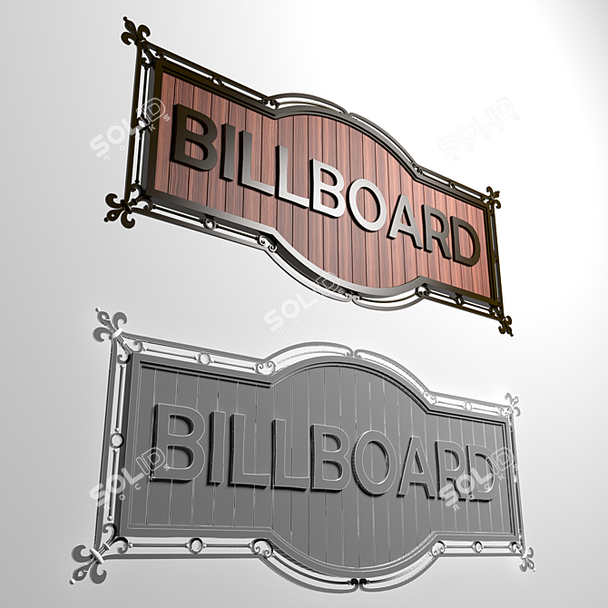 Elegant Iron and Wood Advertising Signboard 3D model image 2