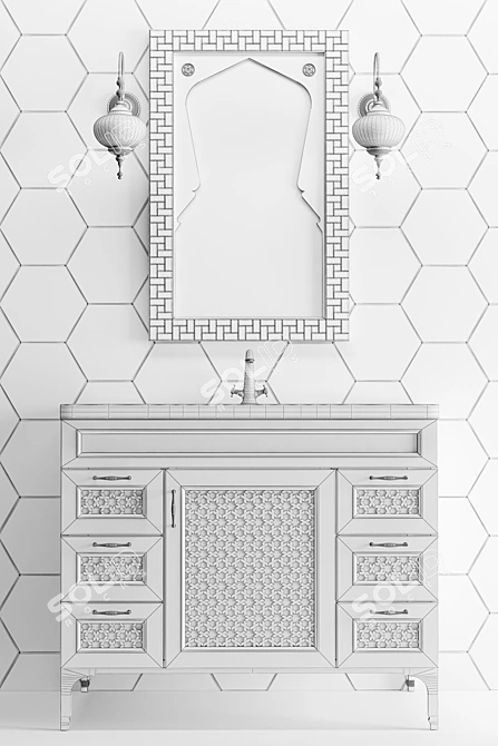 Modern Double Sink Bathroom Cabinet 3D model image 3