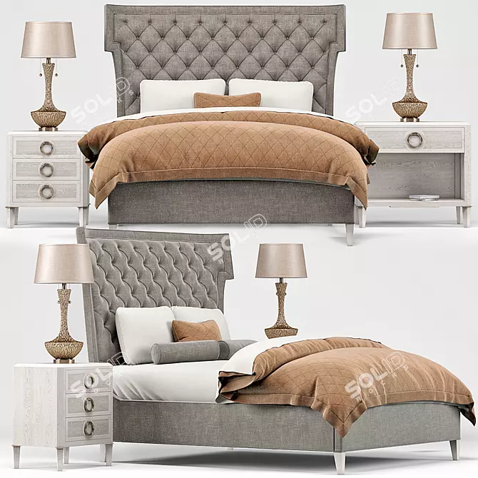 Hayley Hollywood Bed Set with Nightstand & Lamp 3D model image 1