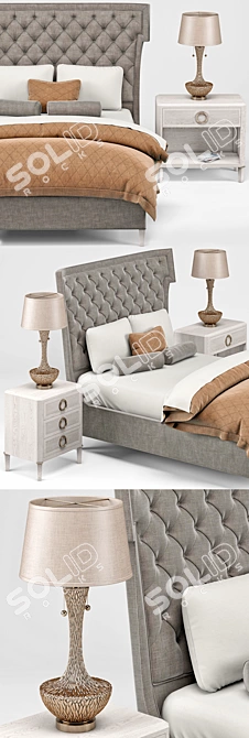 Hayley Hollywood Bed Set with Nightstand & Lamp 3D model image 2