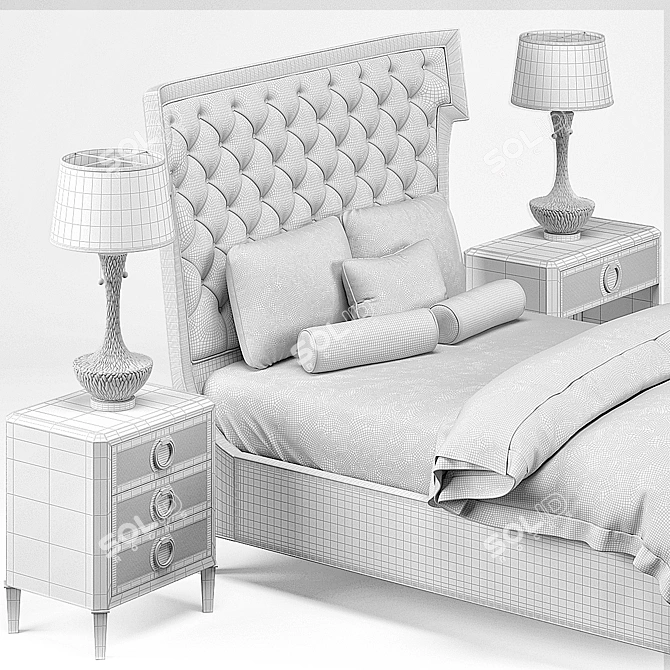 Hayley Hollywood Bed Set with Nightstand & Lamp 3D model image 3