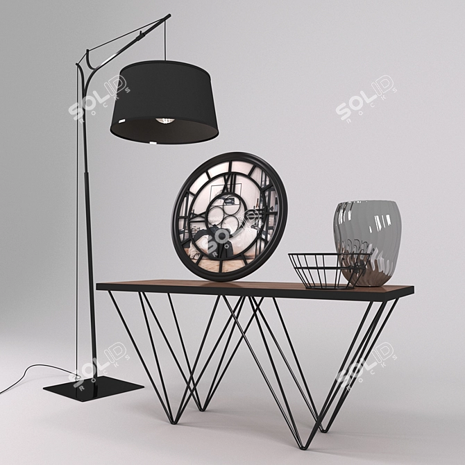 Elegant Console Set: Icons Console, Tina Floor Lamp, San Lazar Mirror & Vases 3D model image 1