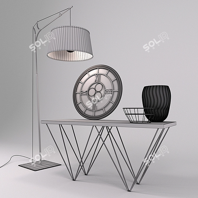 Elegant Console Set: Icons Console, Tina Floor Lamp, San Lazar Mirror & Vases 3D model image 2