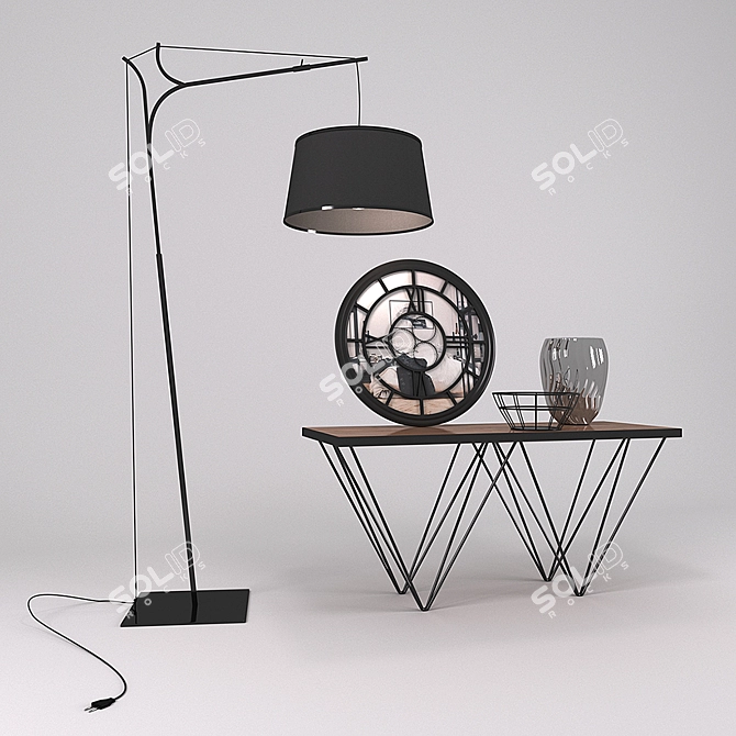 Elegant Console Set: Icons Console, Tina Floor Lamp, San Lazar Mirror & Vases 3D model image 3