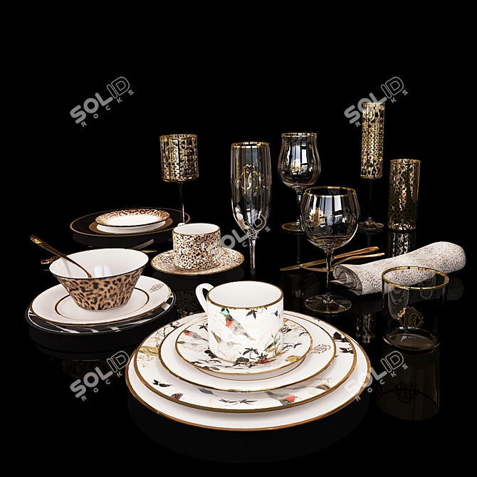 Elegant Tableware by Roberto Cavalli 3D model image 2