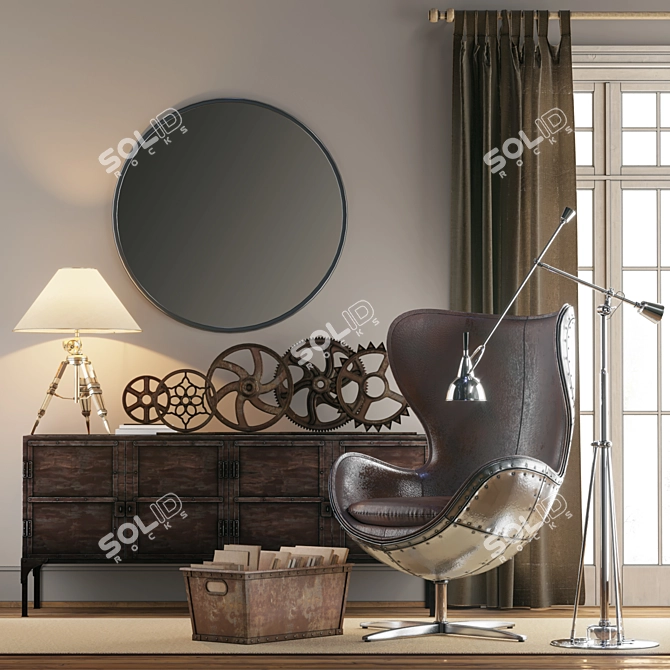 Aviator Aluminum Egg Chair: Vintage Leather Pod with 360° Swivel 3D model image 1