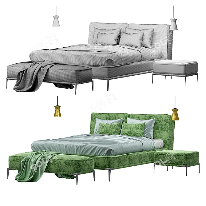 Elegant Roche Bobois Ellica Bed 3D model image 2
