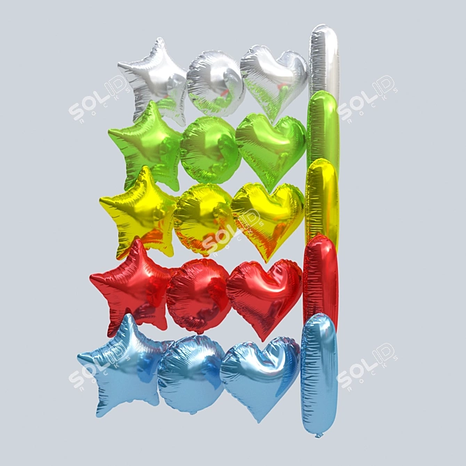 Title: Vibrant Foil Balloons - Add a Pop of Color! 3D model image 3