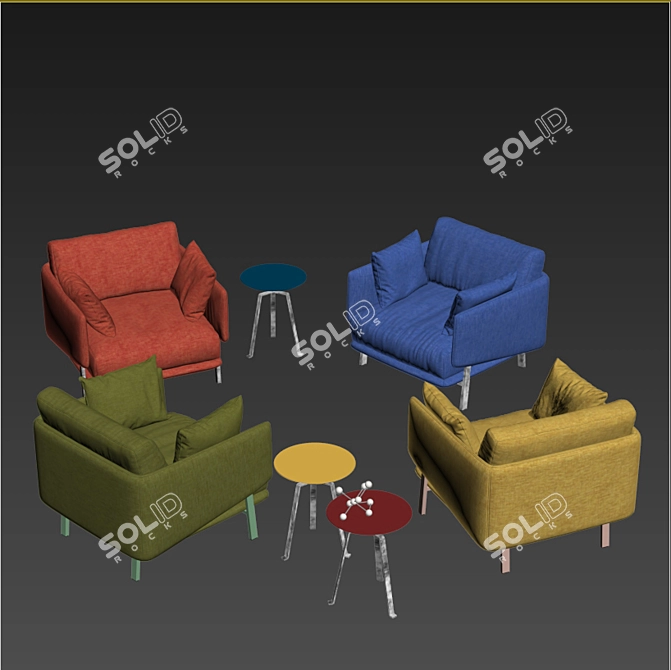 Modern Structure Armchair Set 3D model image 3