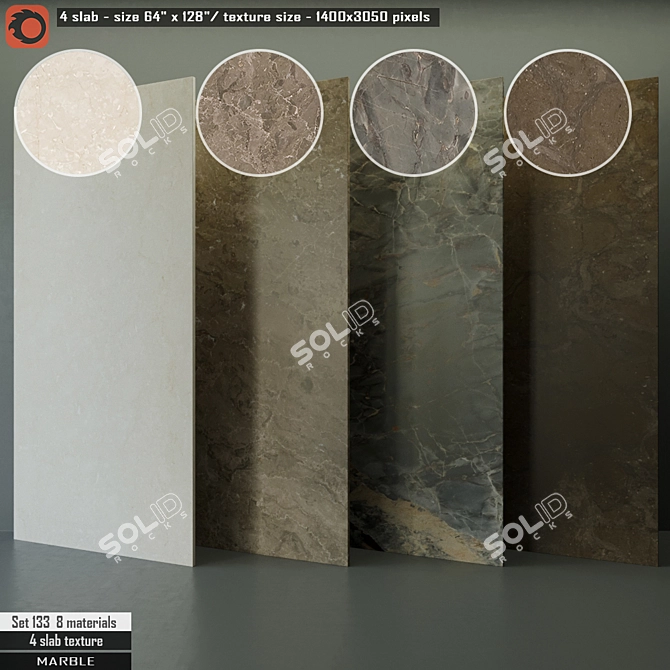 Marble Slab Set 133 - High Res Texture, 8 Preset Materials 3D model image 1