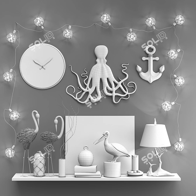 Coastal Decor Set: Shelves, Statuettes, Clock, Lantern & More 3D model image 3