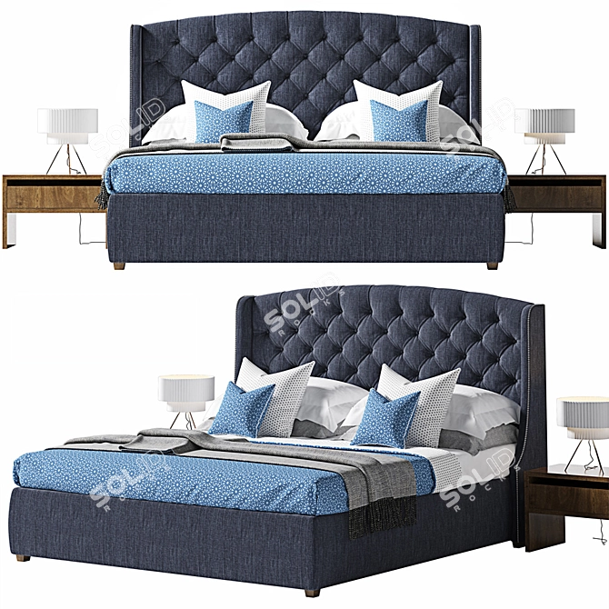 Vintage Classic Bed with Tufted Headboard 3D model image 1