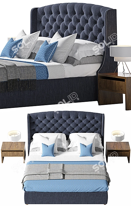 Vintage Classic Bed with Tufted Headboard 3D model image 2