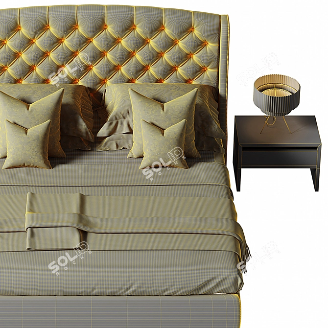 Vintage Classic Bed with Tufted Headboard 3D model image 3