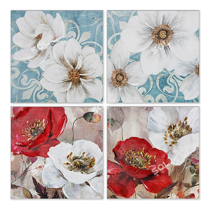 Blossoming Beauty: Floral Canvas Wall Art 3D model image 1