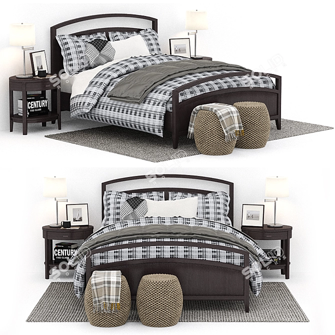 Sleek Charcoal Queen Bed Ensemble 3D model image 1