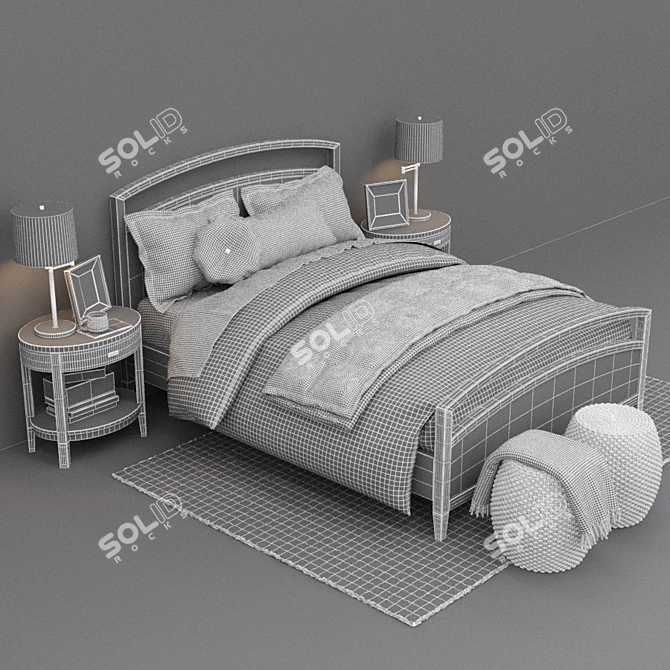 Sleek Charcoal Queen Bed Ensemble 3D model image 3