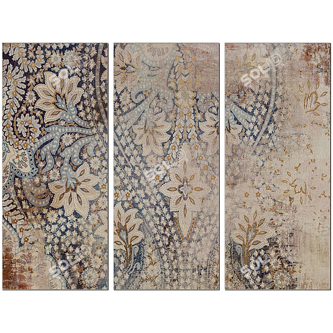 Weathered Damask Walls Print: Blue Linen Wall Art (Set of 3) 3D model image 1