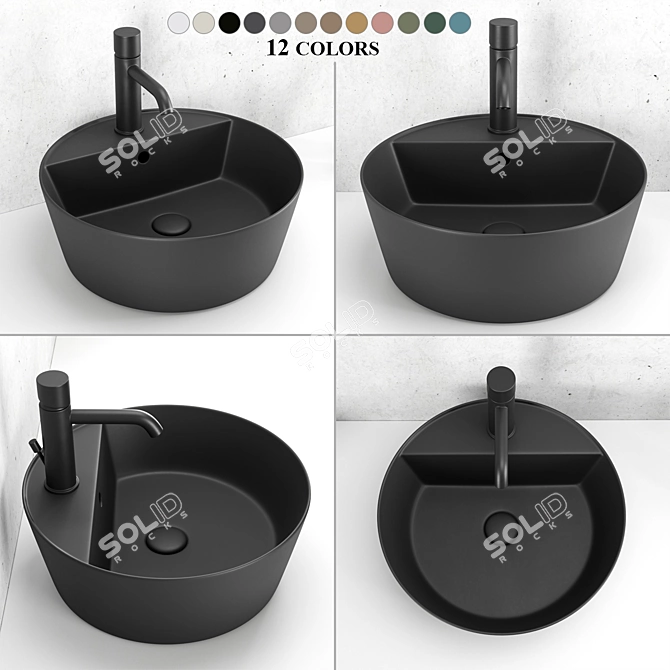 Sleek Round Ceramic Washbasin 3D model image 1