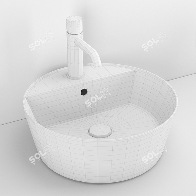 Sleek Round Ceramic Washbasin 3D model image 3