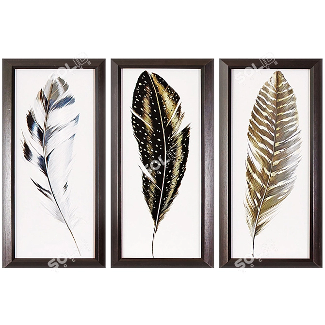 Feathered Beauty Watercolor Wall Art 3D model image 1