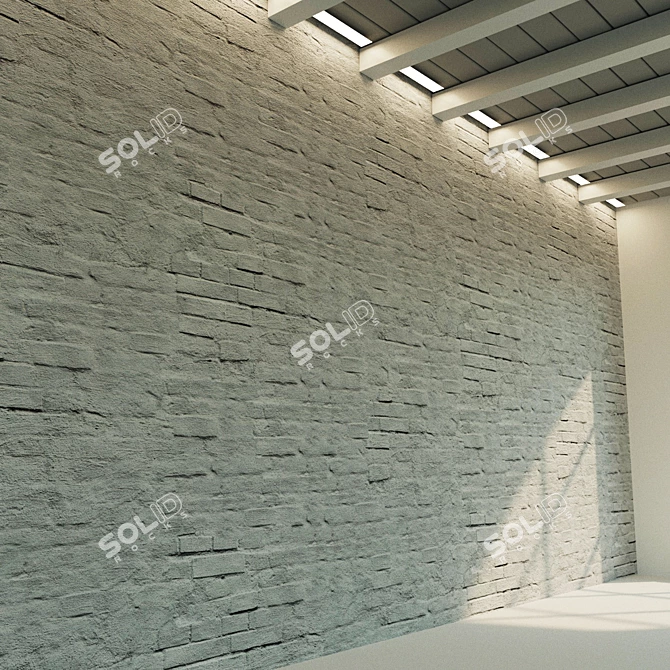 Vintage White Painted Brick Wall 3D model image 3