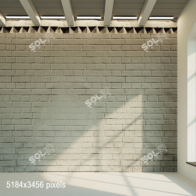 Vintage White Painted Brick Wall 3D model image 1