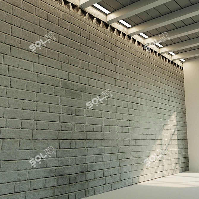 Vintage White Painted Brick Wall 3D model image 3