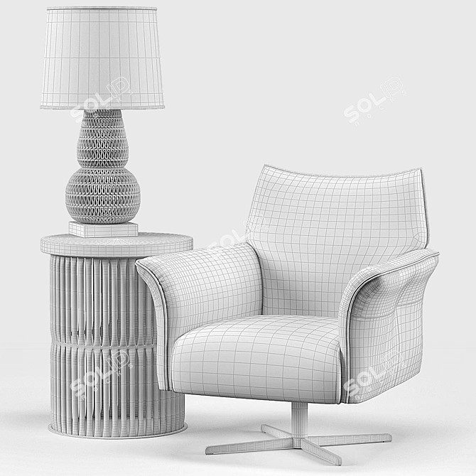 Modern White Lounge Chair & Antique Silver Side Table Set 3D model image 3