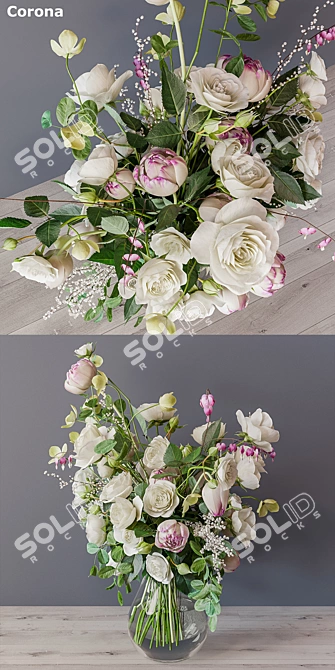 Elegant White Rose Bouquet 3D model image 2