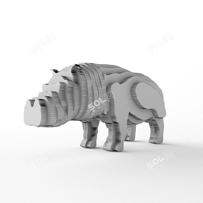 Handcrafted Wooden Hippo Sculpture 3D model image 3
