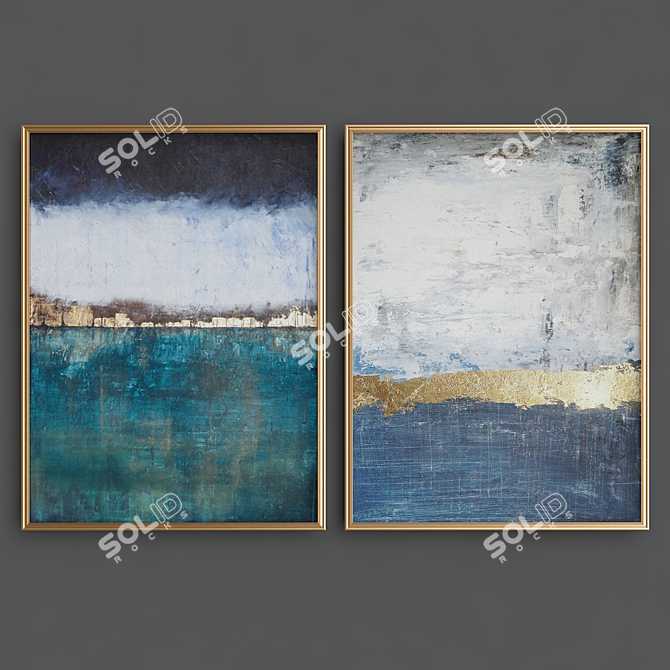 Abstract Gold Blue Harbour Painting 3D model image 3