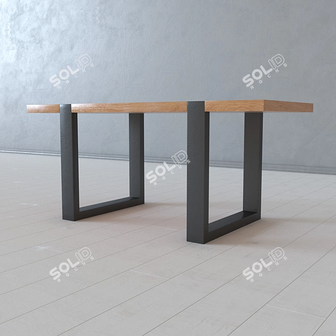 Industrial Loft Metal and Wood Table 3D model image 1