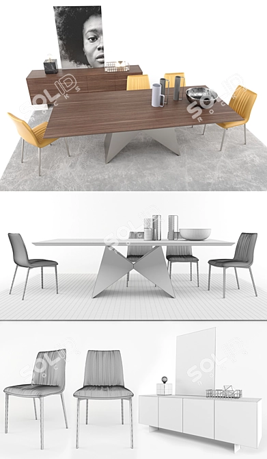 Modern Furniture Set: Gemini Table, Nirvana Chair, and Doride Madia 3D model image 2